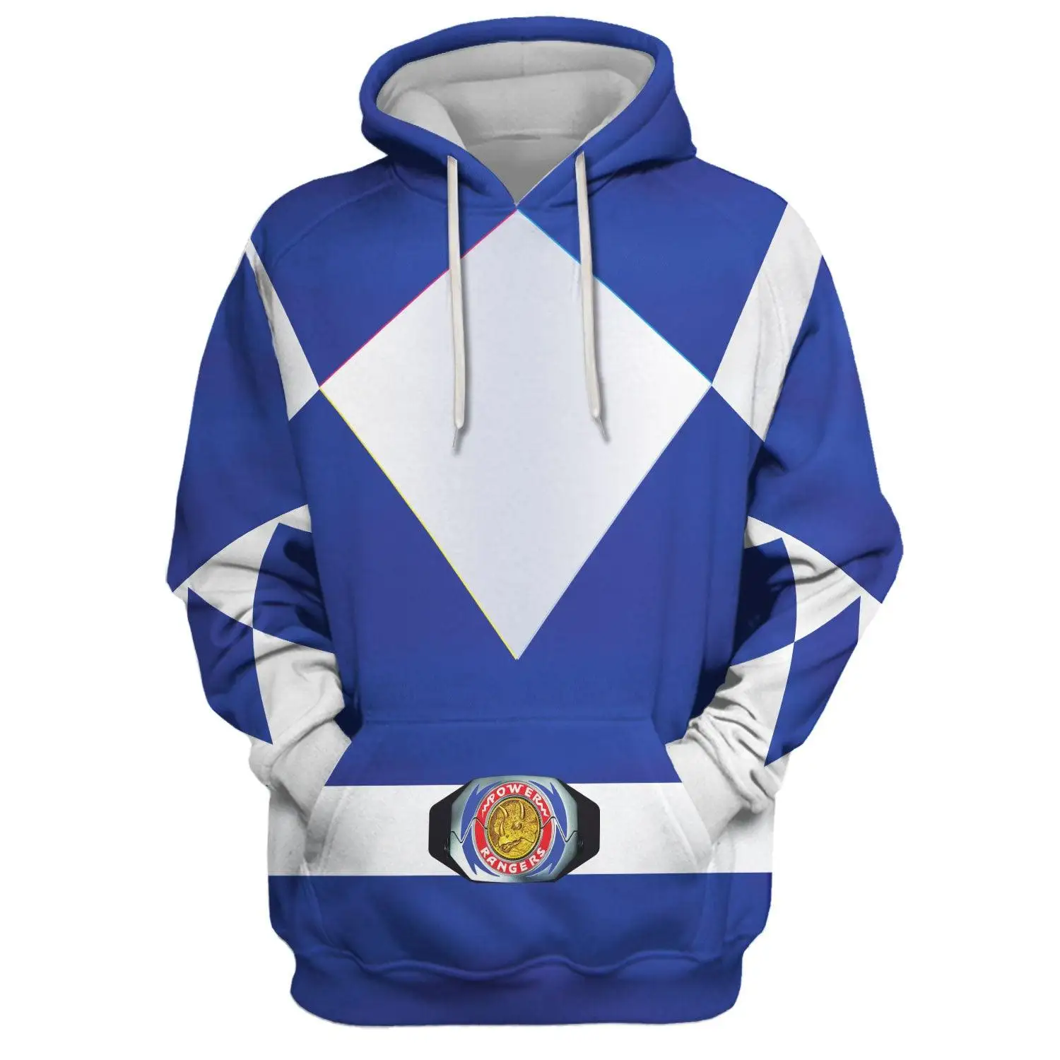 Men's 2-piece Sports Suit, Superhero Role-playing 3D Printed Hoodie and Sweatpants, Blue Powerful Ranger Costume view 2