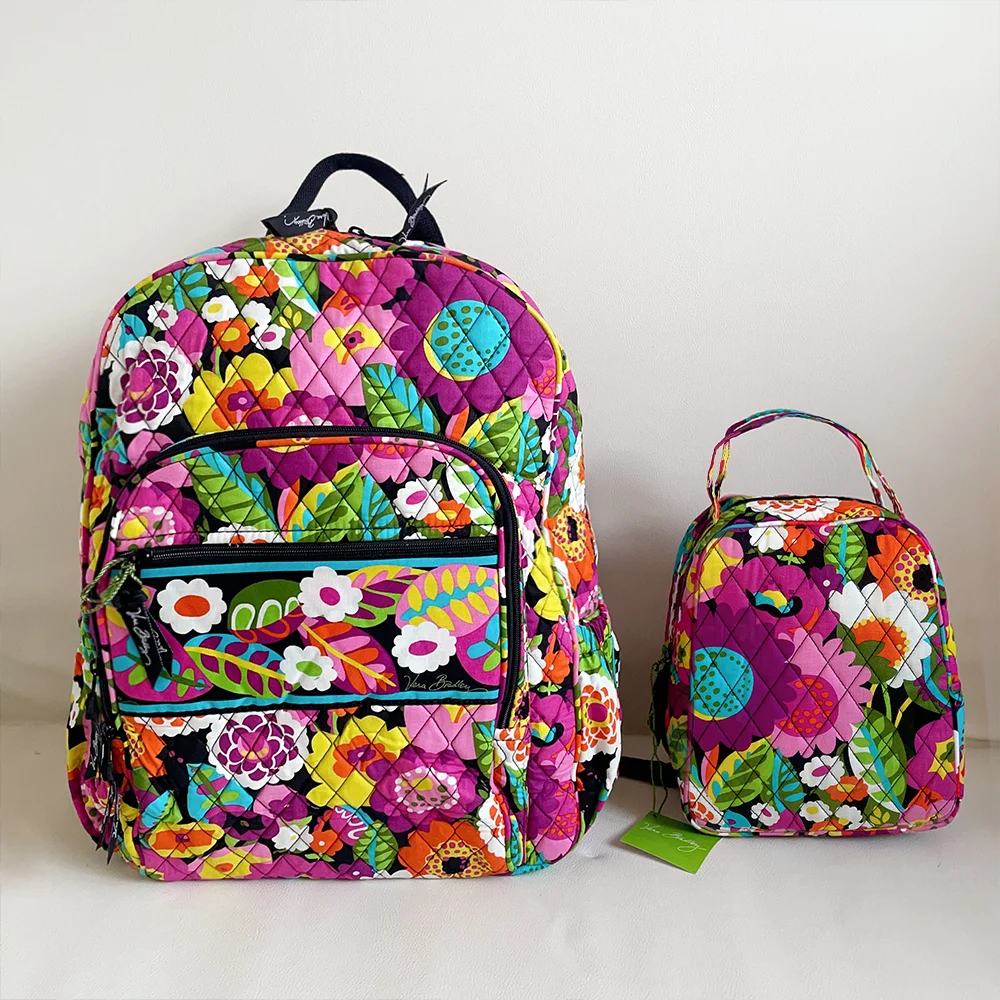 VB pure cotton eco-friendly printing backpack+lunch bag combination set