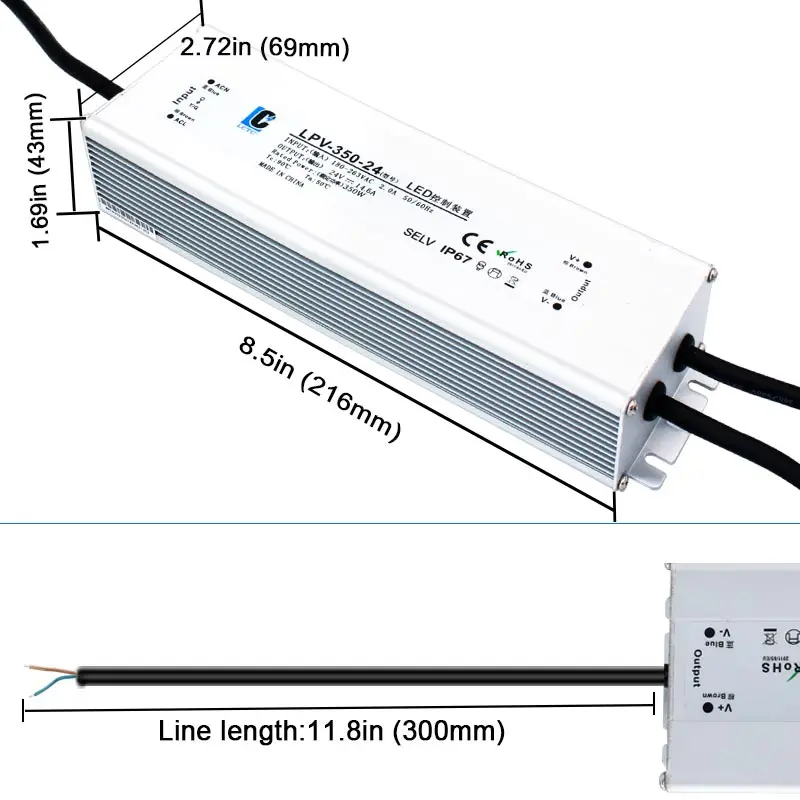 Waterproof Switching Power Supply fonte led LPV 350W AC-DC 12V 24V 36V 48V IP67 Constant Voltage LED Driver