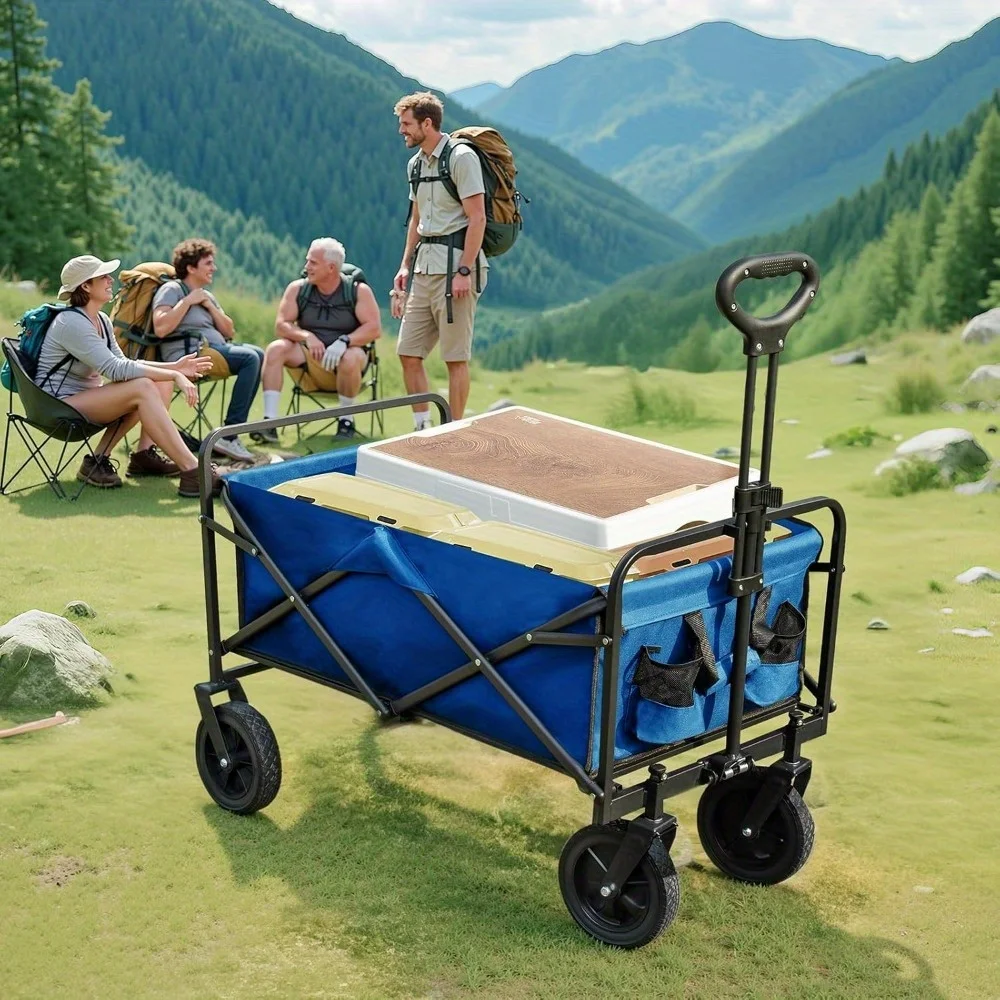 Heavy Duty Portable Foldable Beach Cart with All-Terrain Wheels - Utility Wagon for Outdoor Use with Drink Holders for Groceries - view 5