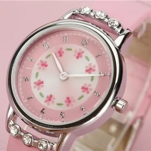 UTHAI CQ09 Fashion and Simple Children's Watch Quartz Flower Girl Watch Princess Leather Quartz Watch Water Diamond Retro Clock