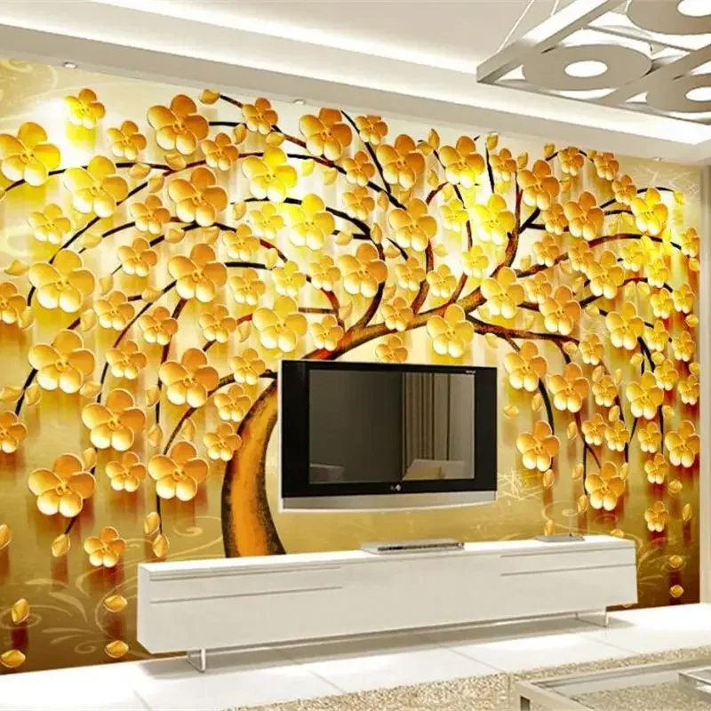 Custom wallpaper 3D gold embossed calla lily murals living room bedroom background painting green leaves watercolor style mural