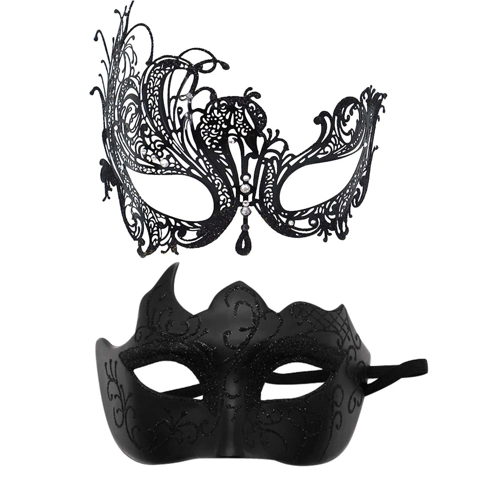 Carnival One Pair Couple's Gorgeous Venetian Masquerade Mask Party Costume Accessory Black Silver Gold Metal Filigree Party Mask