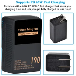 NEW V Mount V-Lock BP-190 BP-99 Battery BP Battery With PD65W Cable for Sony Camcorder Broadcast Video Light Blackmagic Battery