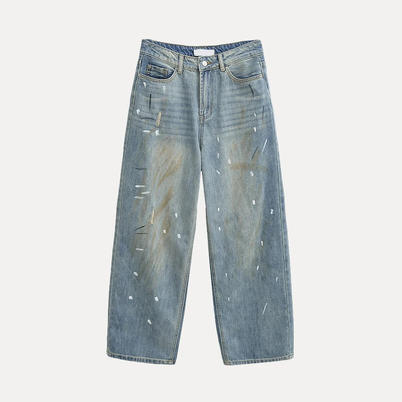 

Handmade Waed Vintage Summer Women's Wide Leg Jeans High Waist Long Pants Casual Sle Zipper Closure Loose Fit Autumn Season