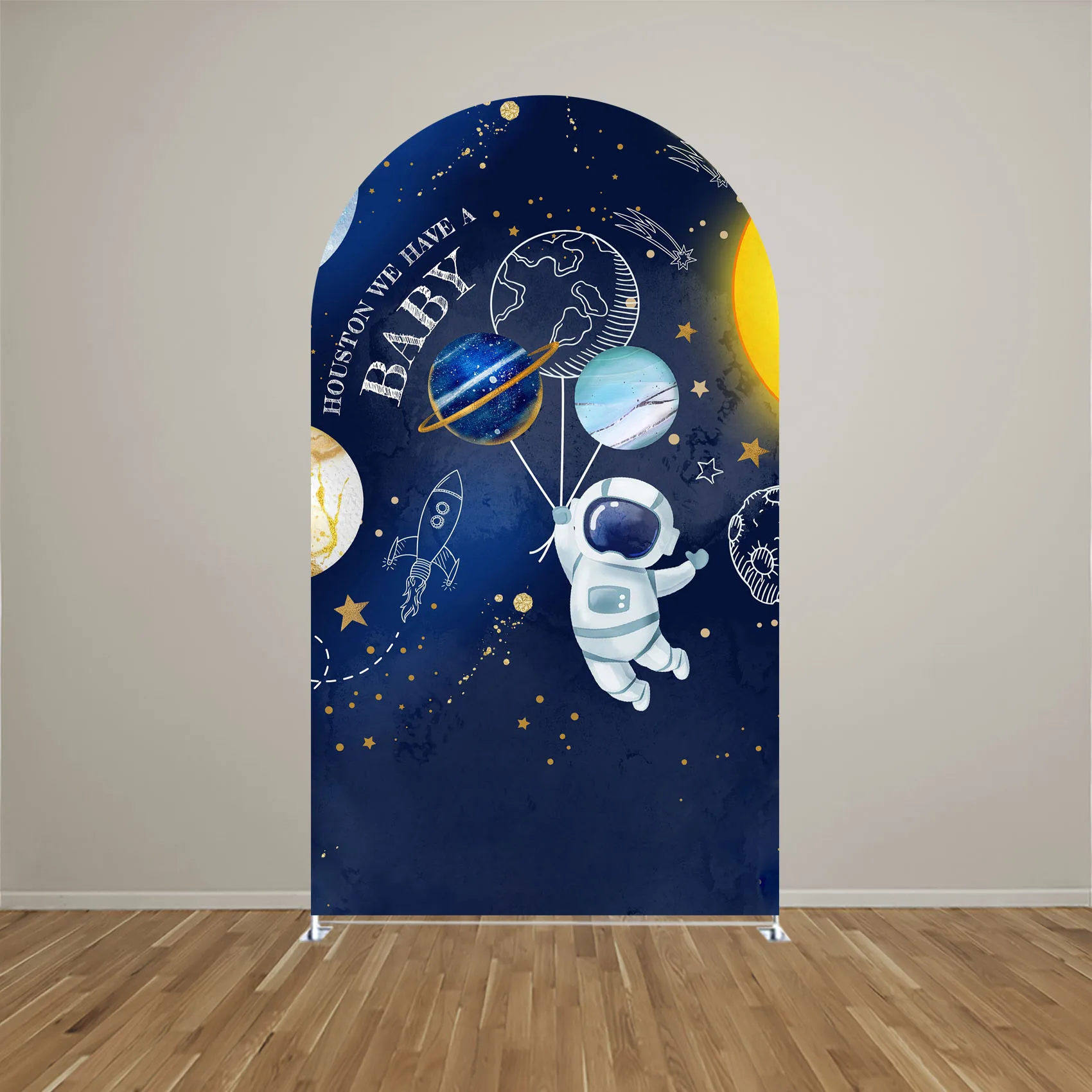 Astronauta Tema Arco Backdrop Capa, Tecido Elástico, Decorações De Festa De Aniversário Do Bebê, Pano Bilayer, GX-2261