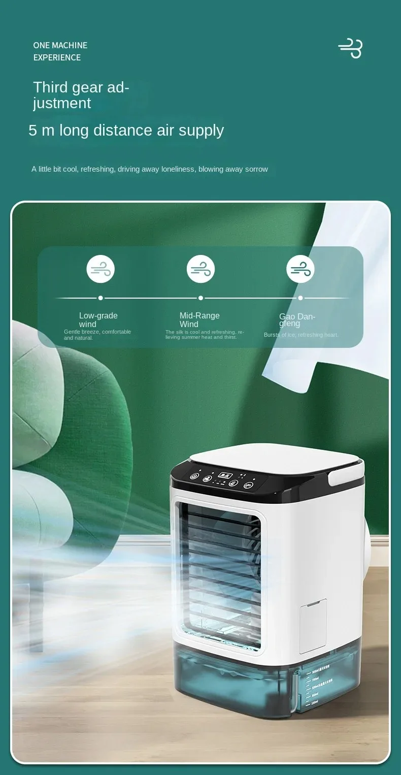Aire Acondicionado Portátil para el Hogar, Ventilador de Escritorio con Doble Atomización Ultrasónica, 3 Velocidades, co