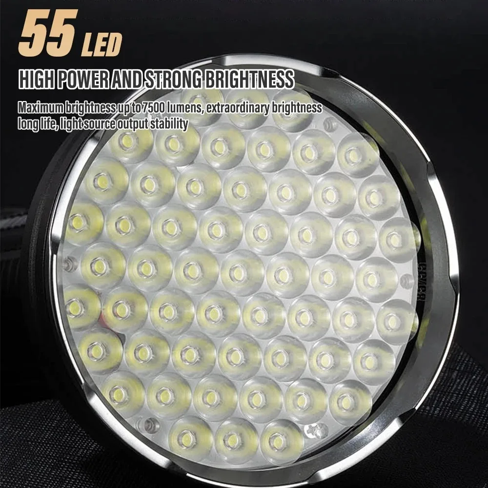 55LED Super Bright Lantern High Power Flashlight USB Rechargeable Strong Light Torch Waterproof Powerful Lamp Camping Outdoor