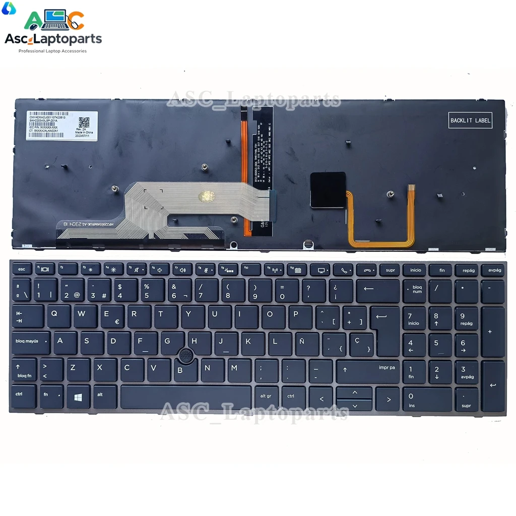 New Latin Spanish , French AZERTY , UK QWERTY Keyboard for HP ZBOOK 15 G5 17 G5 Silver Frame Black, BACKLIT view 3