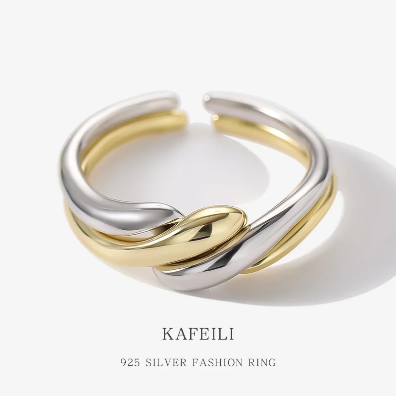 Dawn's Jewel S925 Silver Ring Female irregular water ripple opening Combination Opening Ring ins simple style jewelry anillos