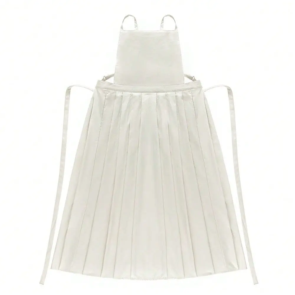 Pleated Waist Apron, Japanese Korean Style With Protective Coating, Home Kitchen Art Studio Party Wear, Female Adult Friendly, Washable Reusable Daily Utility
