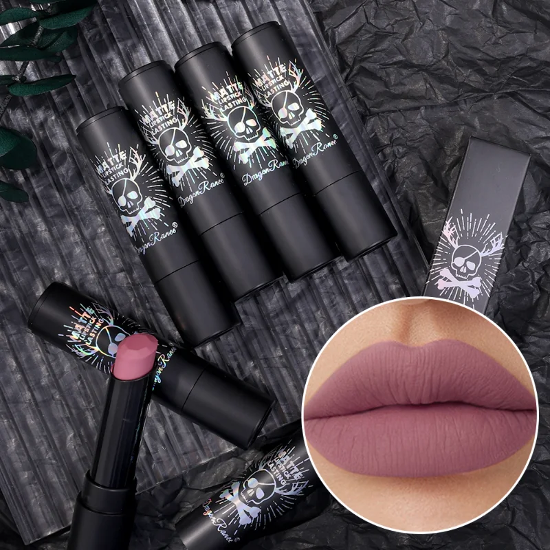 12 Colors Matte Nude Lipstick Waterproof Pink Black Blue Velvet Lipstick Lasting Non-stick Cup Halloween Lips Makeup Cosmetics