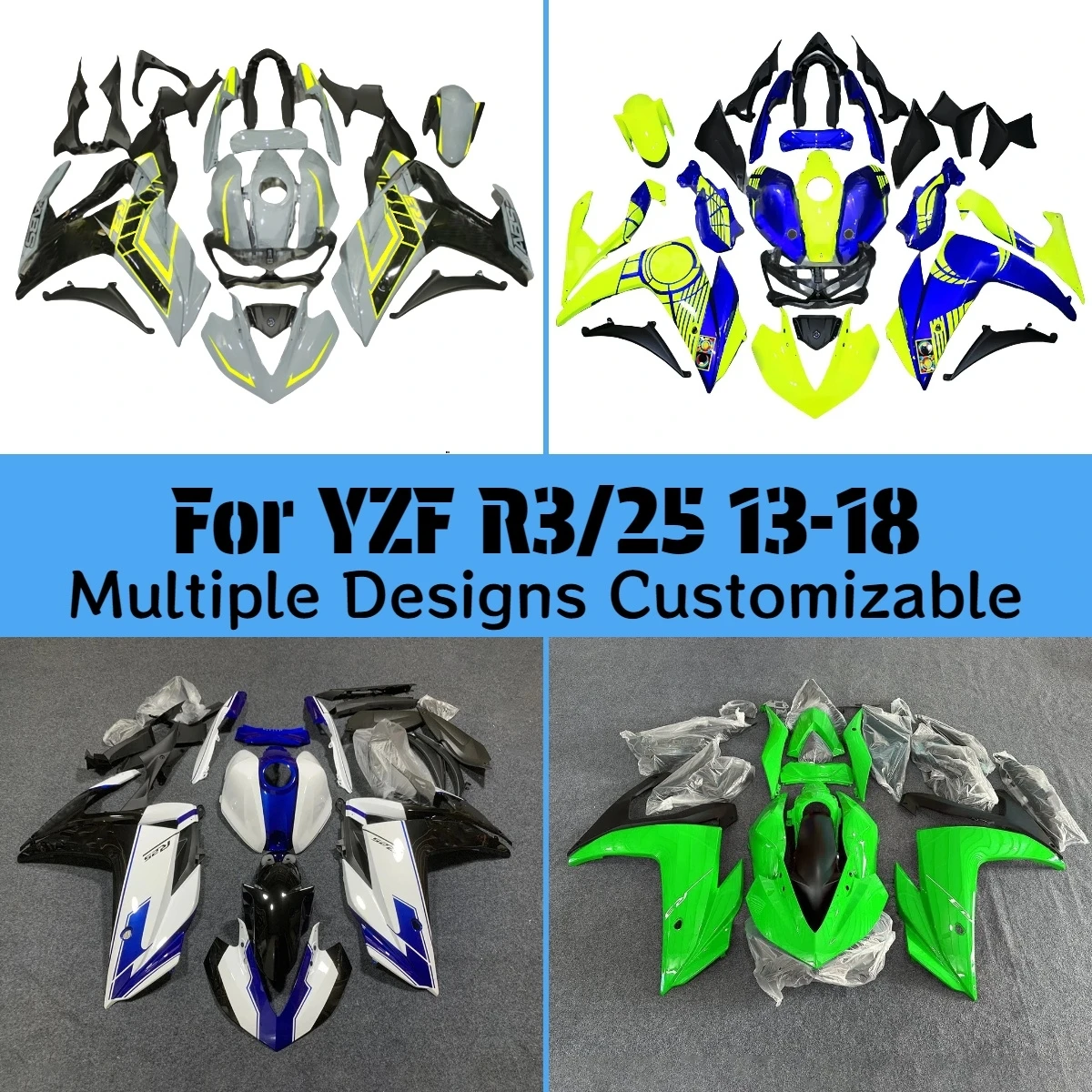 ABS Fairings for YAMAHA YZF-R3 R25 2013-2018 Customizable Motorcycle Prime Fairing Kit Set Bodywork YZFR25 R3 13-18