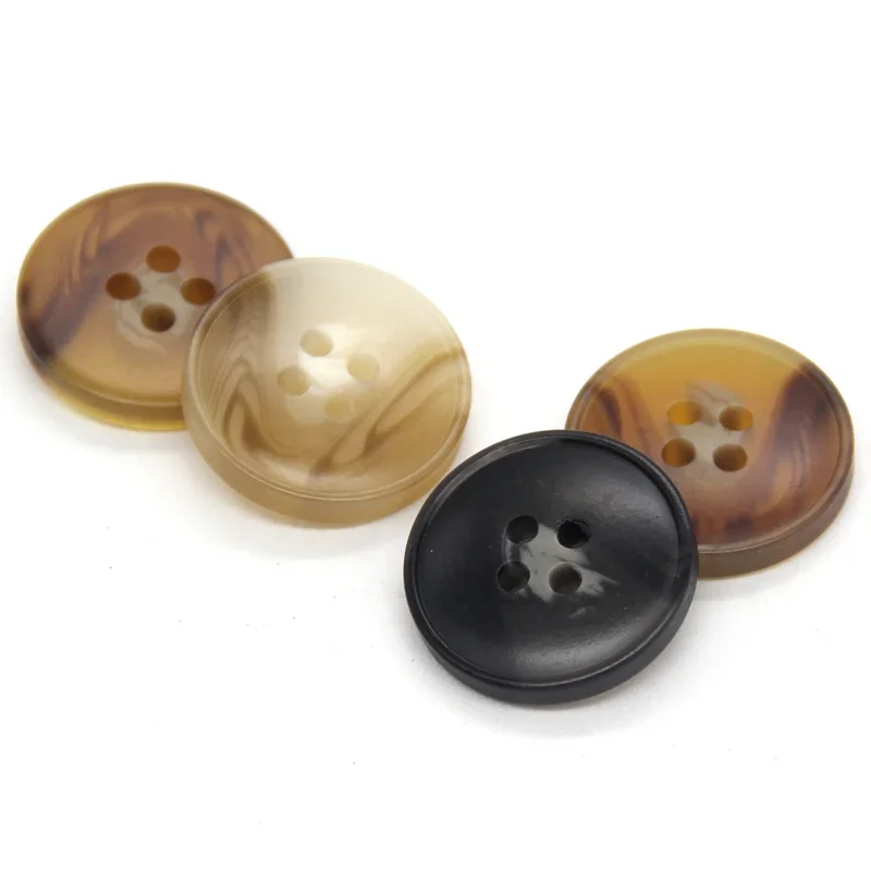 DOTOLLE 4 Holes 15/20mm Horn Resin Buttons For Clothing Vintage Coat Windbreaker Jacket Beige Brown Black Handmade Decorations