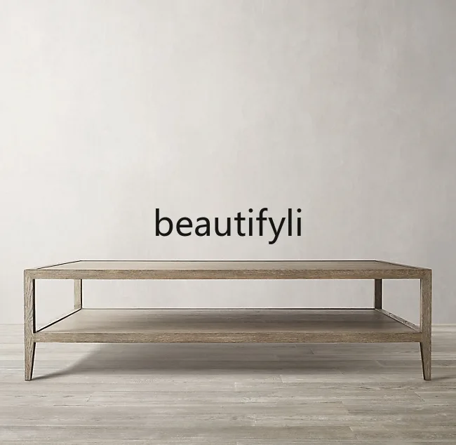 

American French Country Oak Solid Wood Entryway Table Vintage Distressed Living Room Decorative Table Simple Light Luxury