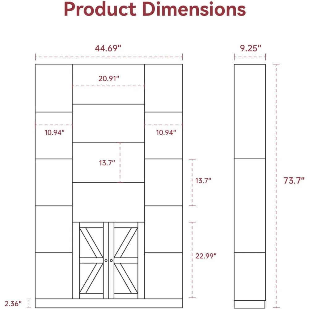 "خزانة كتب بيضاء بطول 74 بوصة مع أبواب وتخزين للمنزل والمكتب، مثالية لغرفة المعيشة وغرفة النوم"