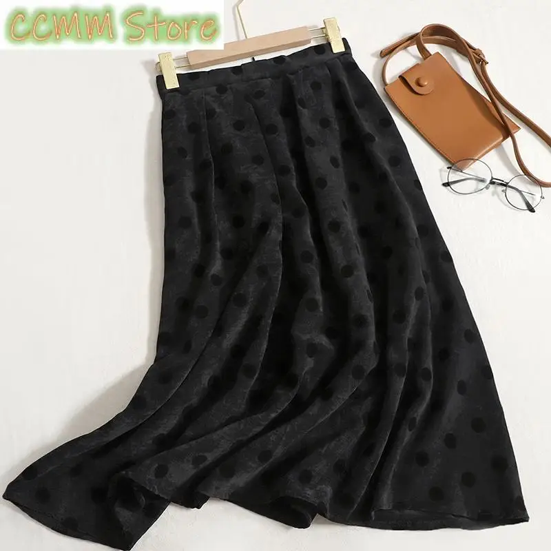 New Pleated Pot Midi Skirts for Women Autumn Winter Vintage Korean Skirt Office Ladies High Waist Elegant Skirts