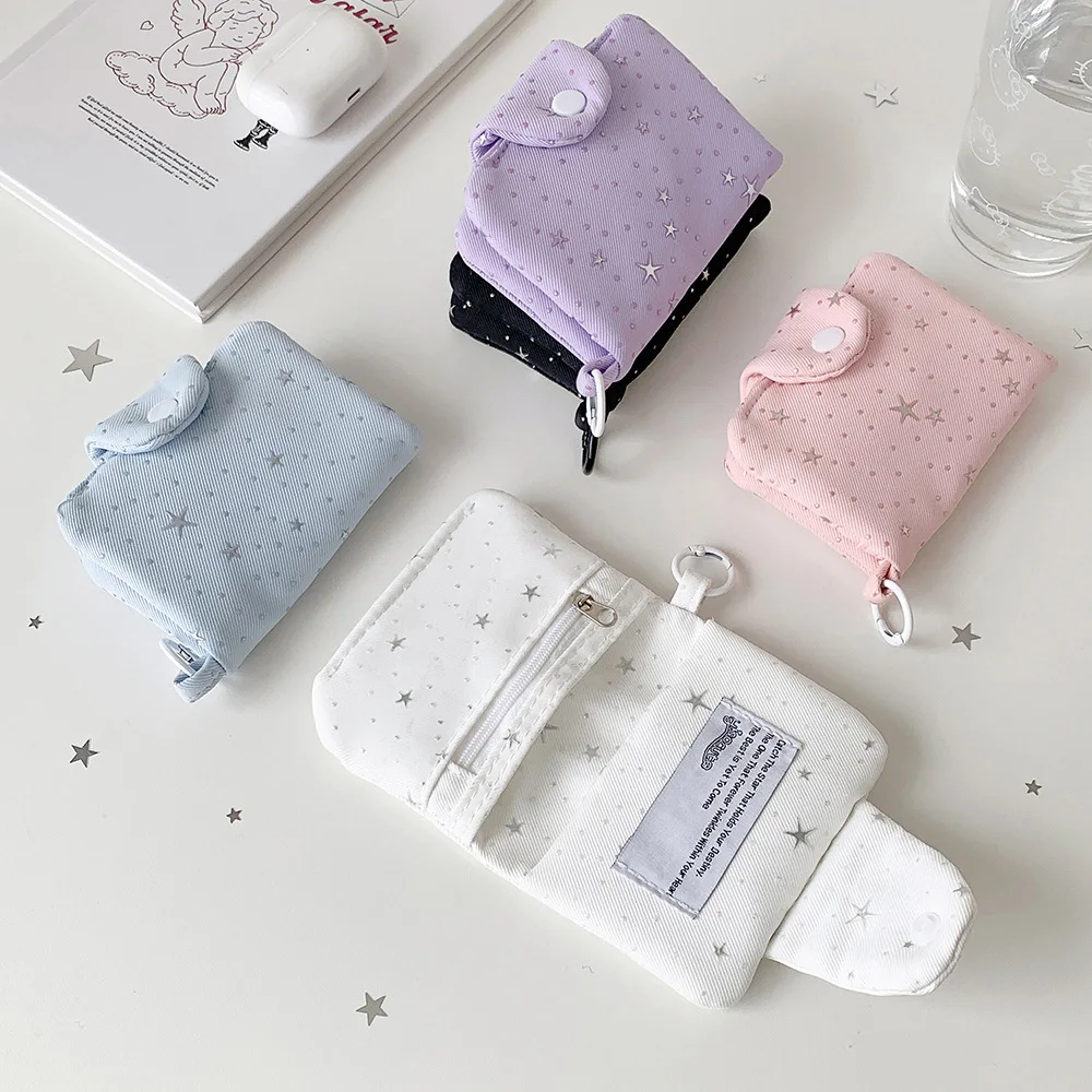 Y2K Fashion Simple Stars Short Buckle Wallet Cute Girl Mini Portable Pendant Storage Change Bag Card Bag Women's Birthday Gifts