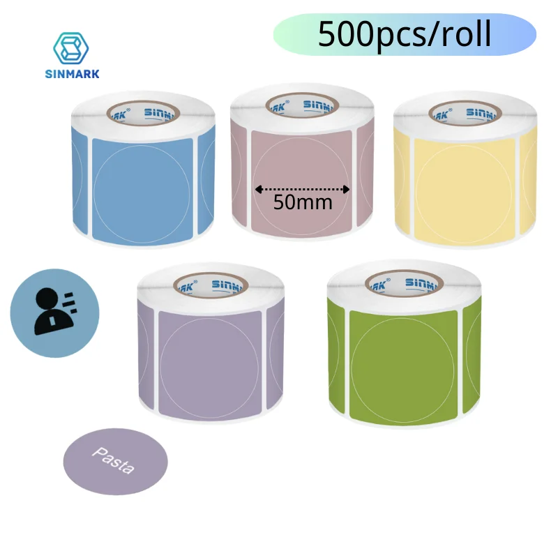 500PCS/Roll Colorful Label Round Thermal Paper Sticker Waterproof Self-Adhesive Label Paper for SINMARK Phomemo Portable Printer