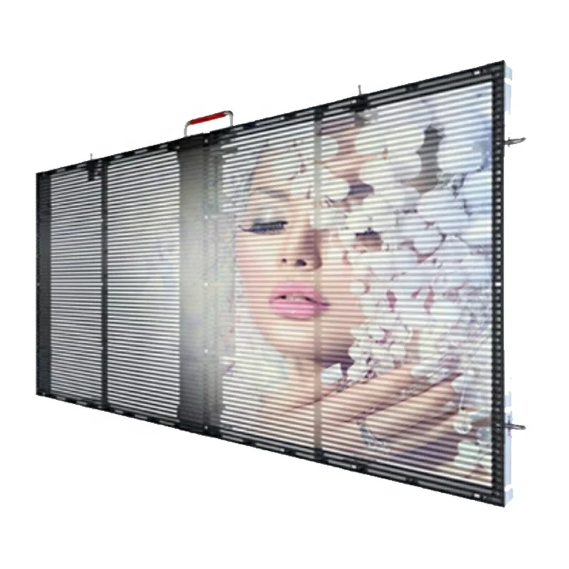 مصنع LED شبكة جدار الفيديو مخصص في الهواء الطلق P3.91-7.81 معلقة شاشة عرض شفافة Led نافذة زجاجية ناعمة مرنة