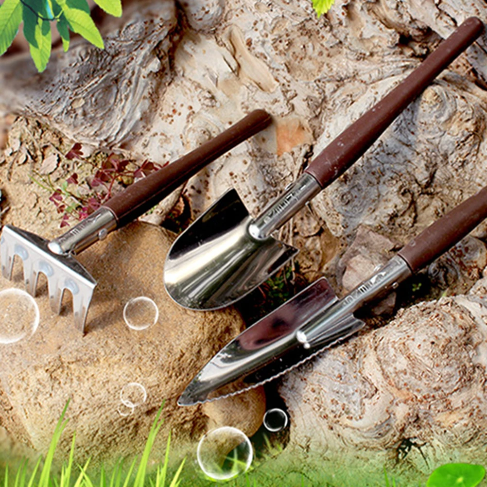 

3pcs Set Mini Garden Tool Stainless Steel Shovel Rake Cultivator Anti-Slip Handle Portable Yard Weed Planting Flowerpot Outdoor