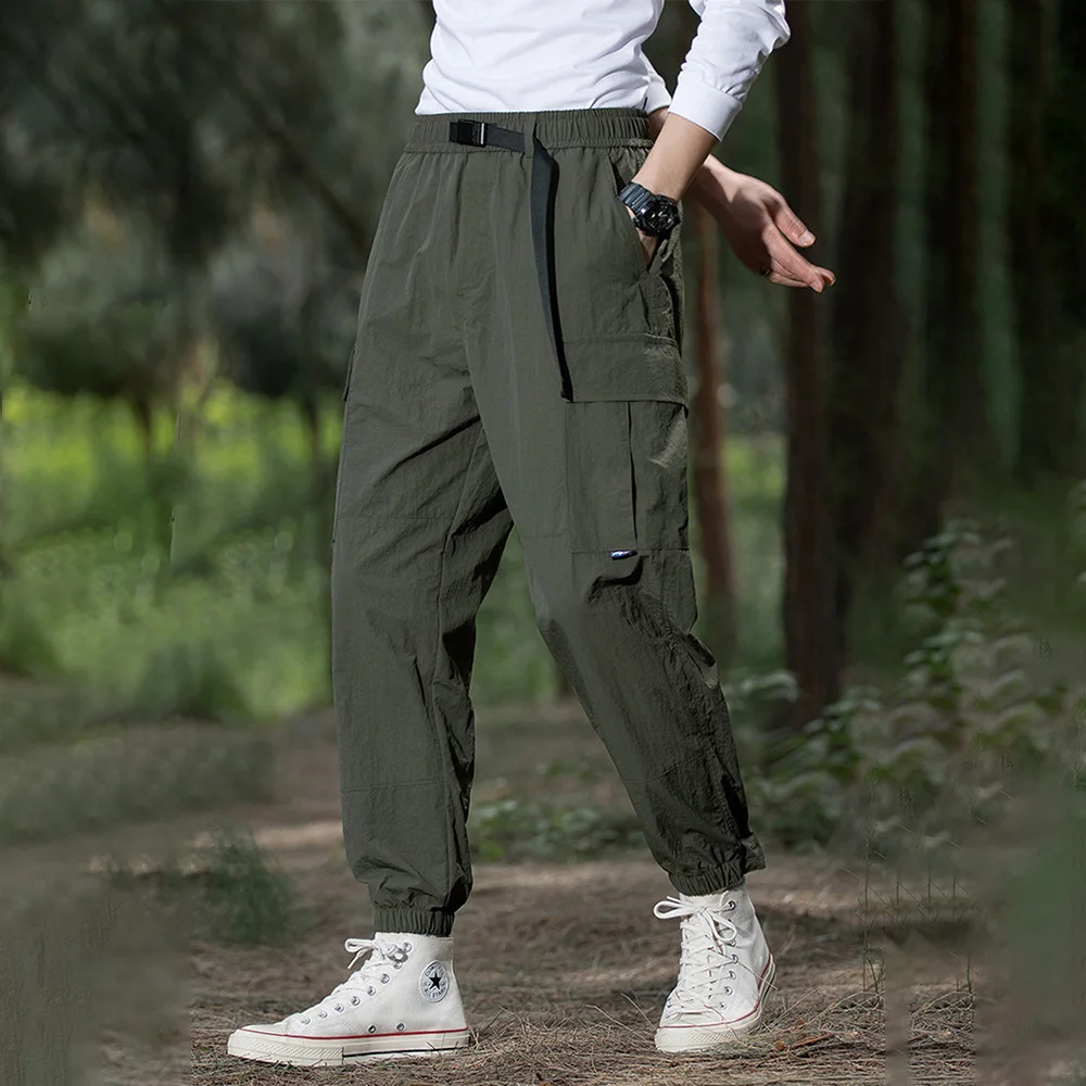 Mens Jogging Pants Workwear Belted Leggings Daily Sports Mountaineering Casual All-Match Trousers Men'S Clothing 2024 Summer New