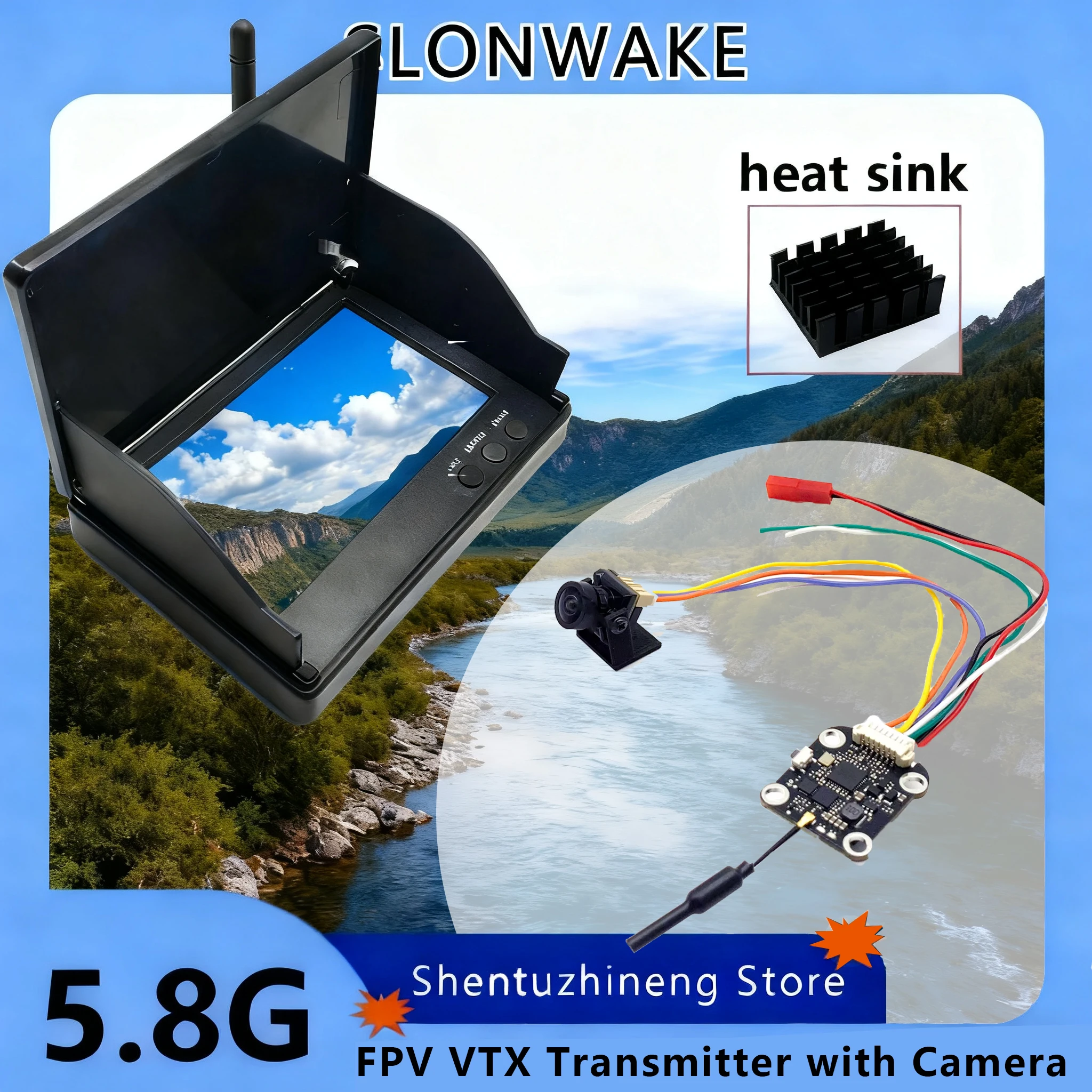 

Over 5km fpv 5.8G 48CH 1000mW adjustable VTX Transmitter + CMOS 1200TVL camera with 4.3 inch Monior for FPV Multicopter 14*14mm