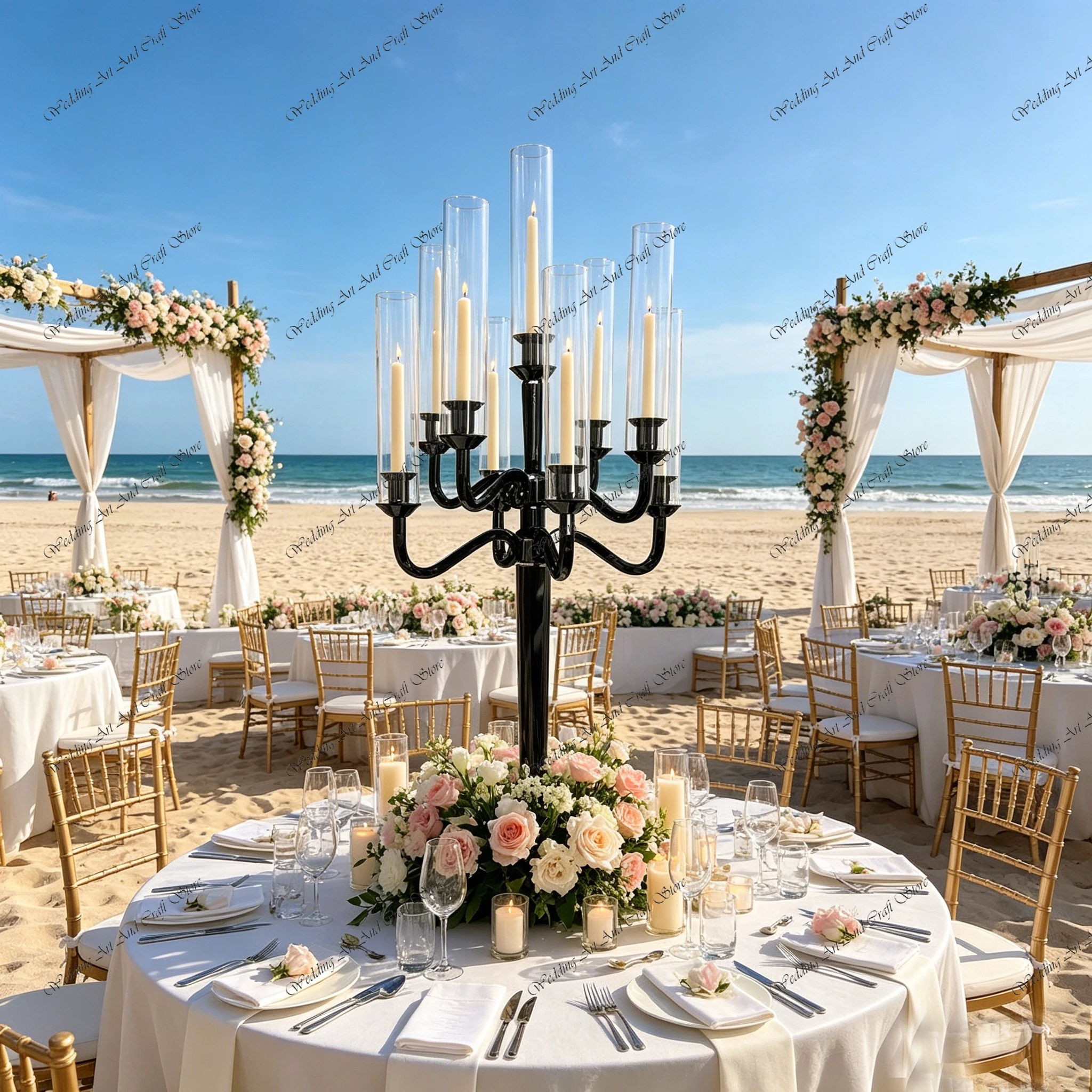 4pcs f30 120cm Wedding Party Tall Black 9 Arms Candlestick  Gold Crystal Candle Holders for Wedding Table Centerpiece ivy954