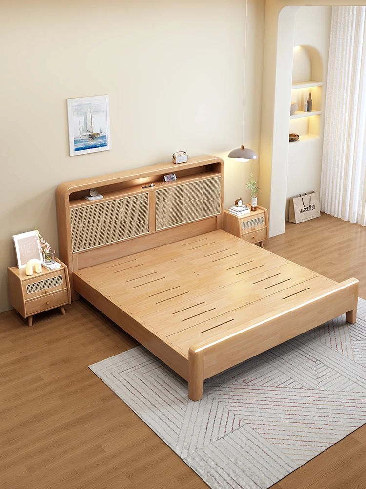 Modern north-Europe solid wood Luxury Bed Platform Sturdy King Size Bed Frame Bedroom Hotele Bed Set with Full Space Storage