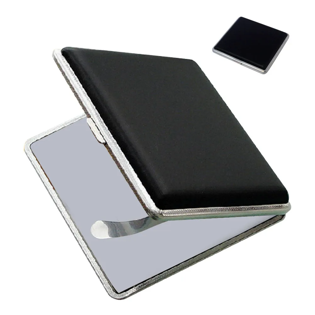 Metal Cigarette Case 20 Count Capacity PU Leather Closure Slim Storage Box for Men Black