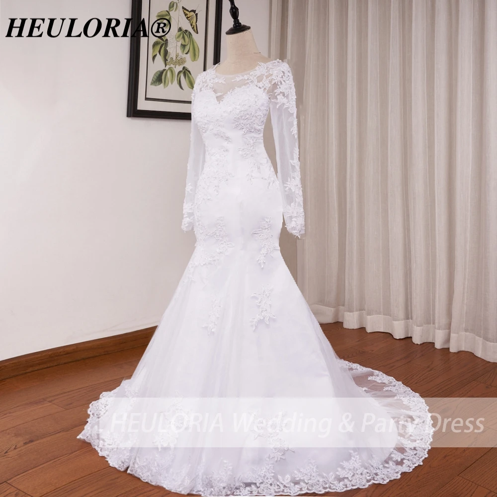 HEULORIA 인어 웨딩 드레스 긴 소매 연인 레이스 applique 구슬 신부 드레스 Robe de mariage 사용자 정의