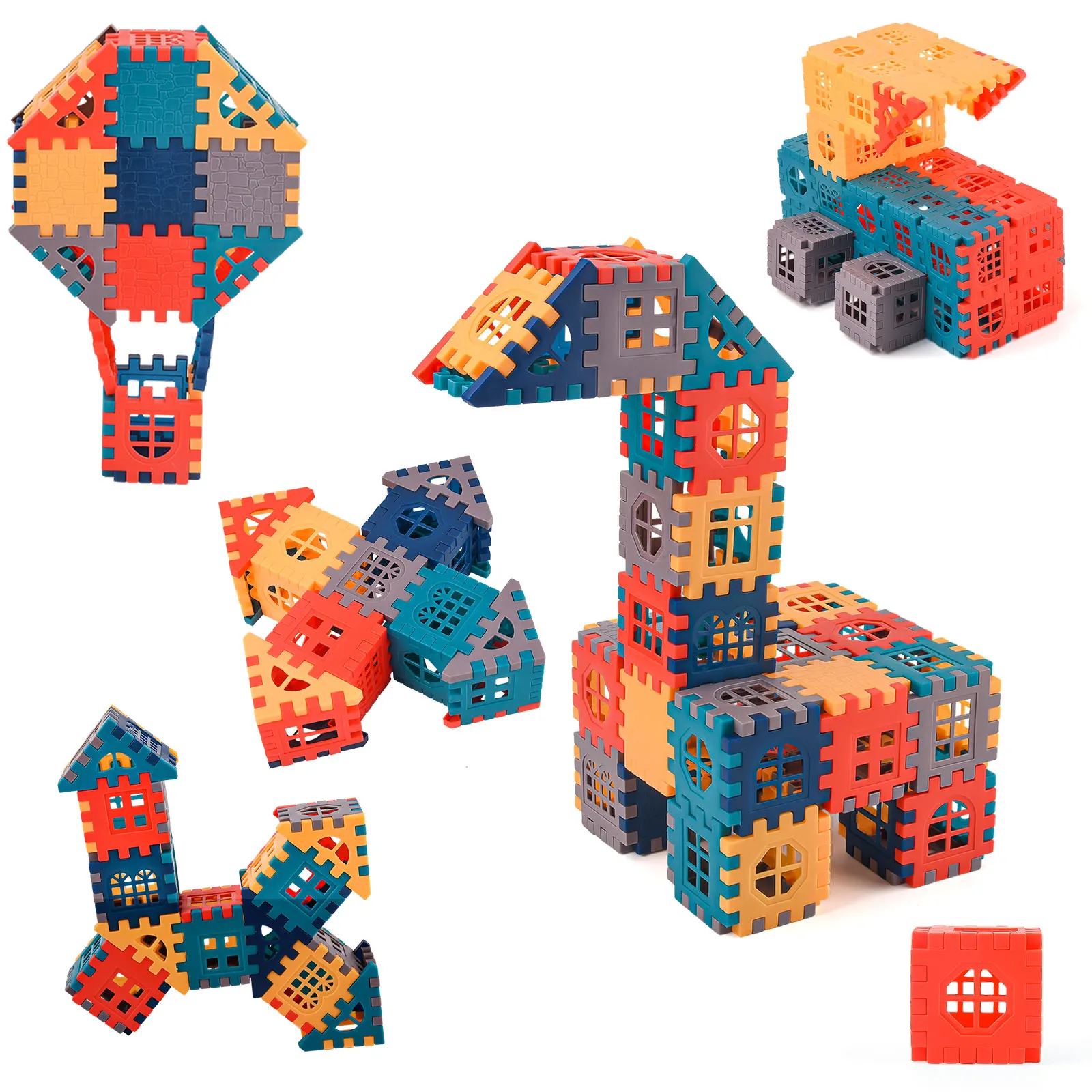 บล็อกตัวต่อพลาสติก Molandi สีเหลี่ยมสำหรับเด็กสร้างบ้านด้วยของเล่นแบบทำมือ