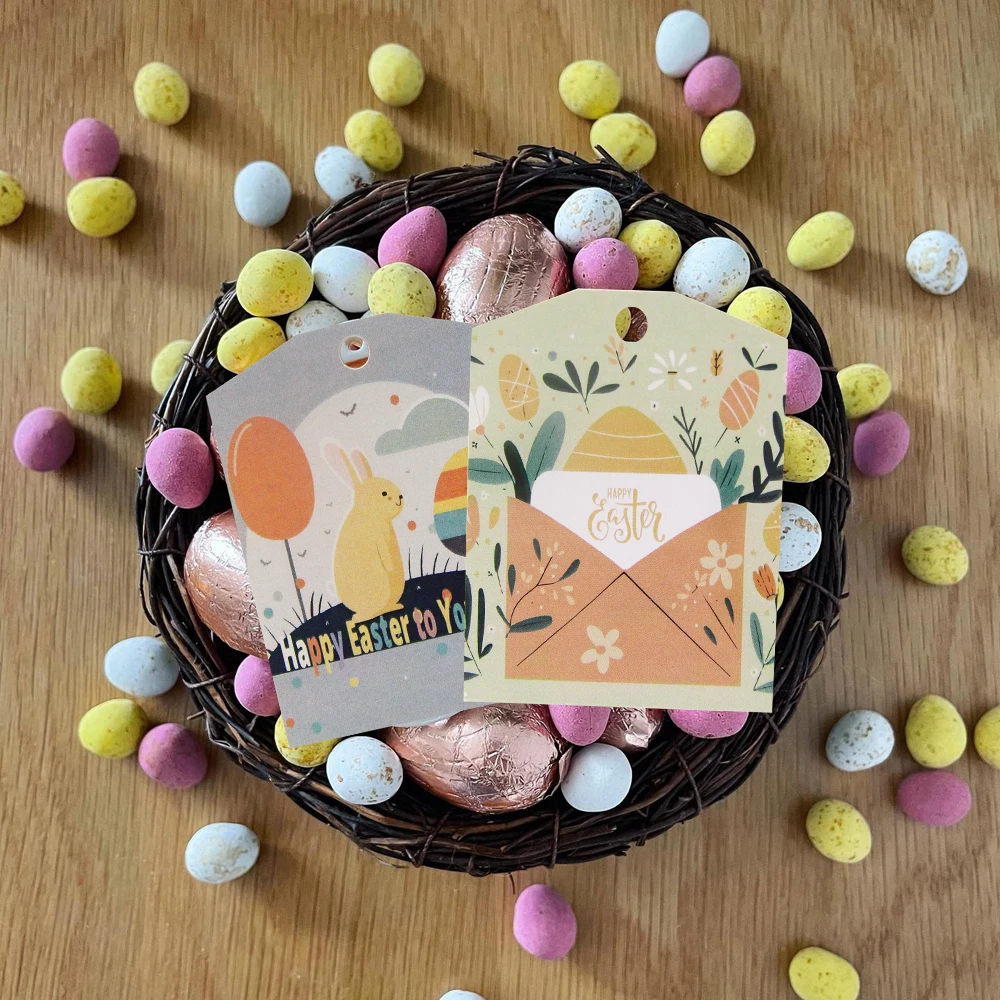 45pcs/lot Easter Rabbit Egg Hanging Tags Carton Vintage Paper Label For Happy Easter Party Decorations DIY Gifts Wrapping Supply