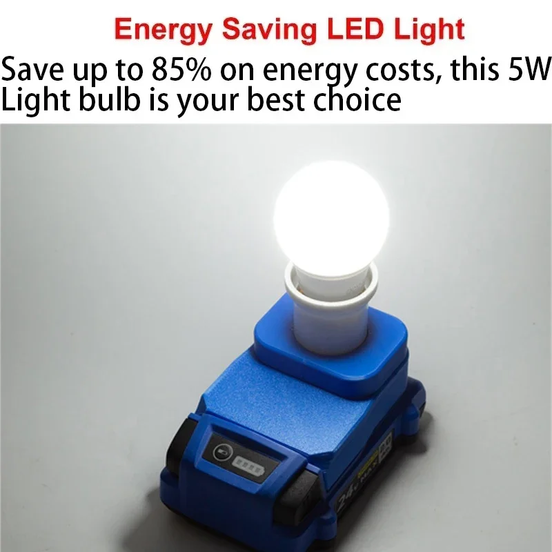 Portable E27 Socket LED Light Bulb for Kobalt 24V Li-ion Battery 5W LED Work Light E27 Bulb Portable Work Light