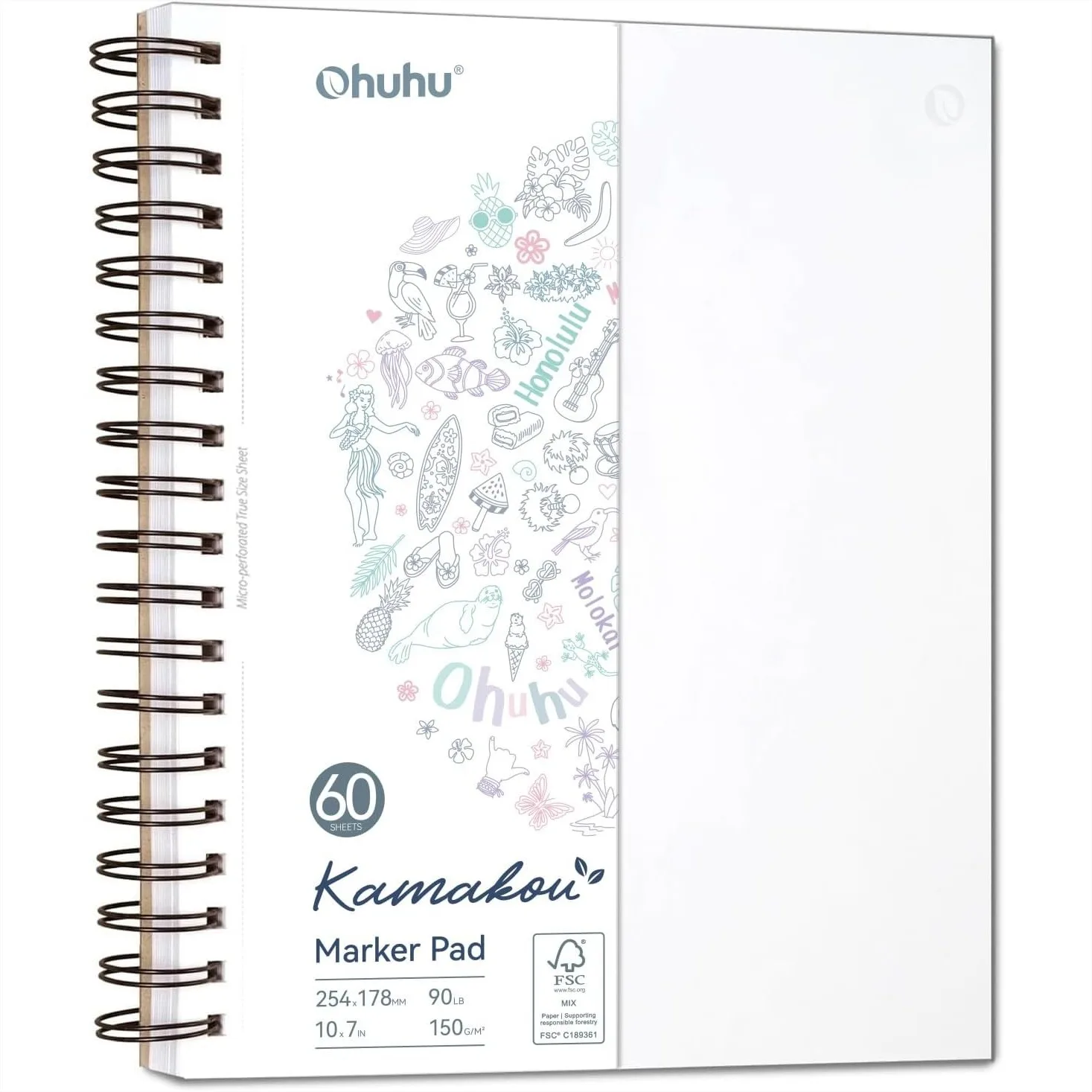 

Double-Sided Marker Pad Art Sketchbook Bleedproof 7x10 90lb 150gsm Smooth Drawing Paper 60 Sheets 120 Pages Spiral Bound