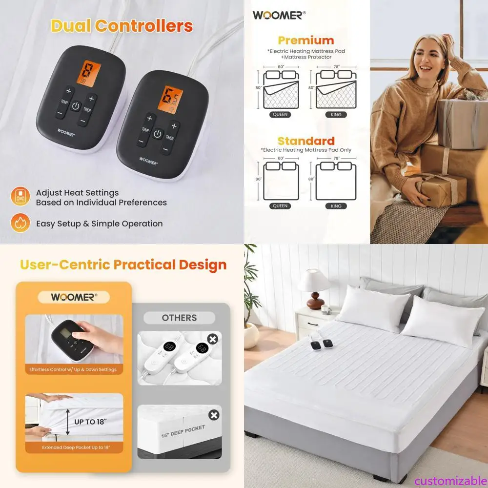 

Наматрасник с электрическим подогревом размера «queen-size», двойное управление, 60x80, 1-10 уровней нагрева, таймер автоматического выключения 0,5–12 часов, глубина 18 дюймов