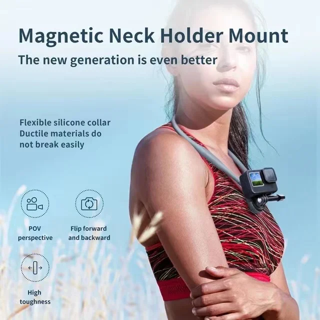 Fhx-28B Silicon Magnetic Neck Holder Hanging Mount Bracket 360 Degree Phone Stand Quick Release For DJI Action 2 Insta360 X3