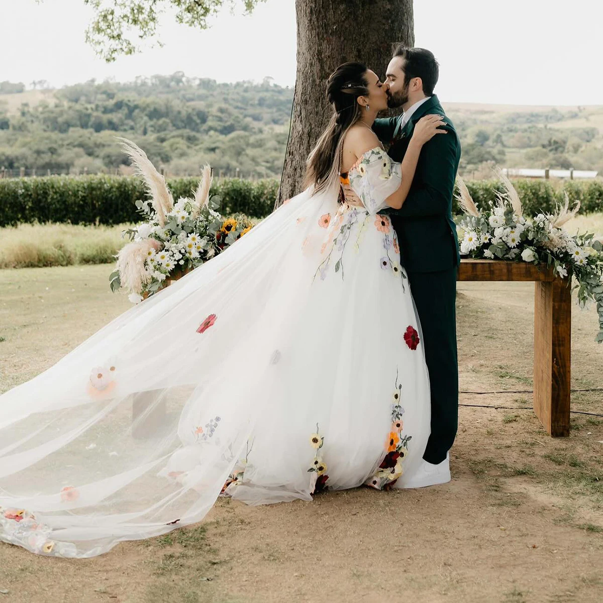 플러스 사이즈 화려한 웨딩드레스 탈부착 가능한 트레인 오프숄더 맞춤형 짧은 랜턴 소매 럭셔리 웨딩드레스