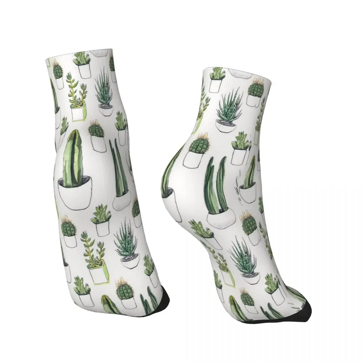 Watercolour Cacti Succulents Ankle Socks Male Mens Women Autumn Stockings Polyester