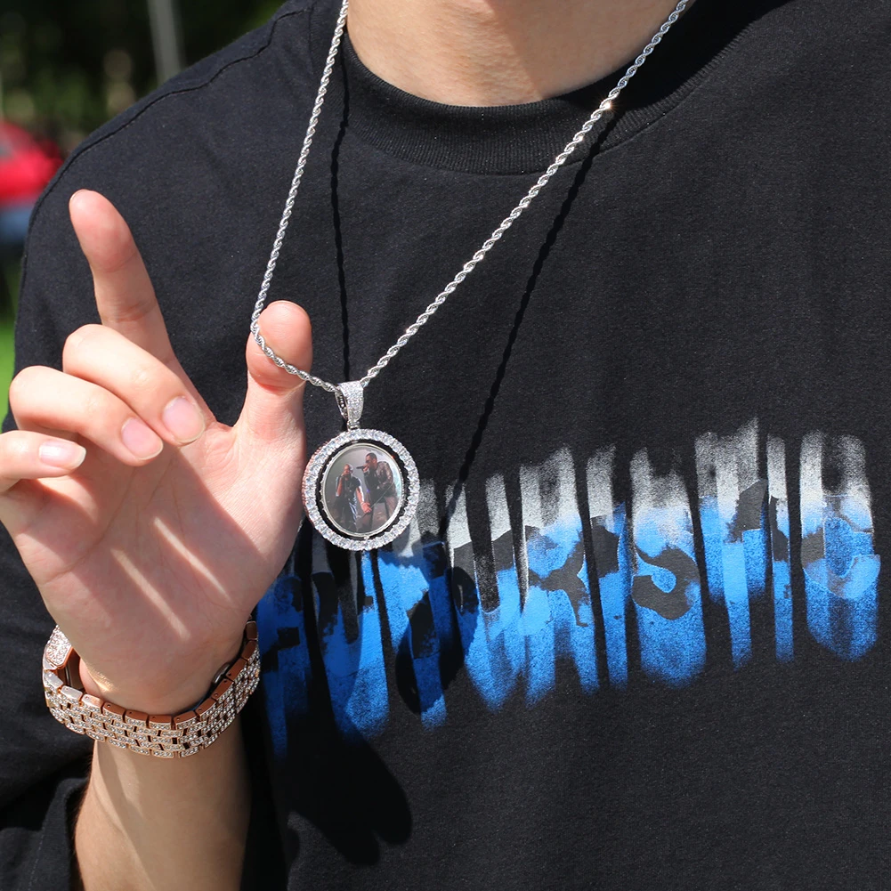 

Uwin Spinning Circle Photo Pendant Necklace 2 Photos Memorable Gift Medallions Fashion Jewelry for Drop Shipping