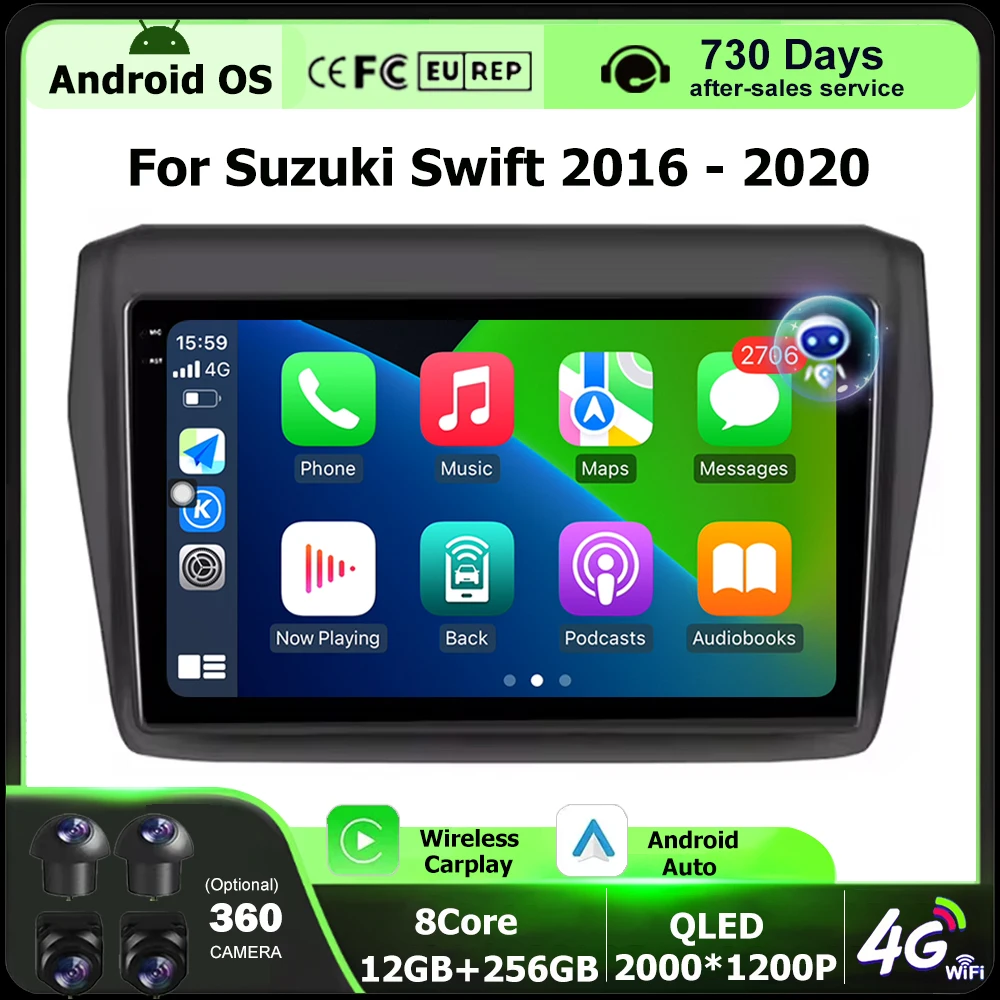 Car Radio Multimedia Video Player GPS Navigation QLED Touch Screen For Suzuki Swift 2016 - 2020 Android 16 Auto Carplay 4G WIFI