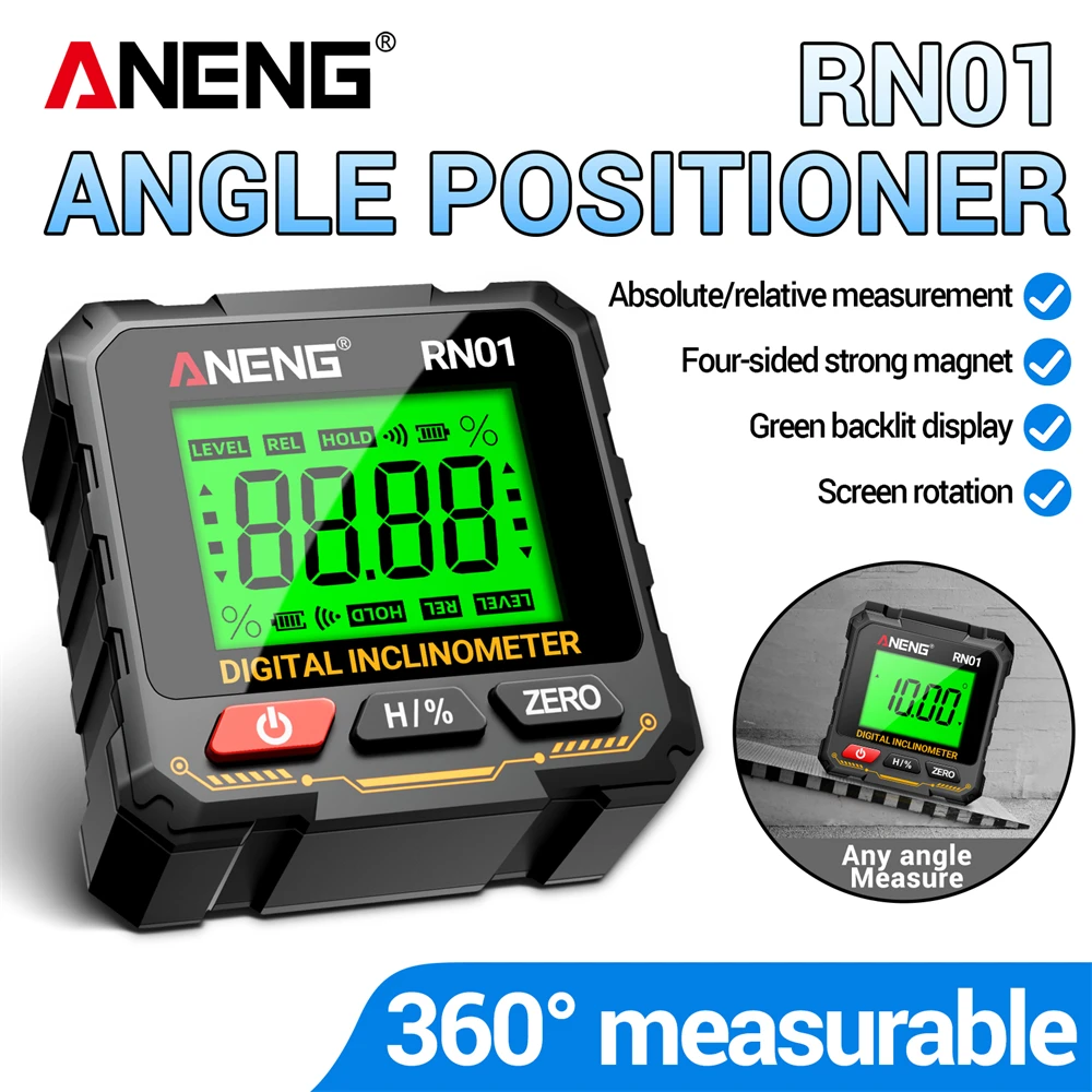 ANENG RN01 Mini Digital Protractor 360° Magnetic Inclinometer Level Gauge Electronic Slope Angle Finder