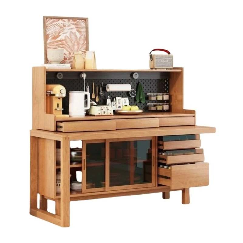 Combined dining side cabinet, living room entrance cabinet, small apartment against the wall, solid wood storage, rotatable