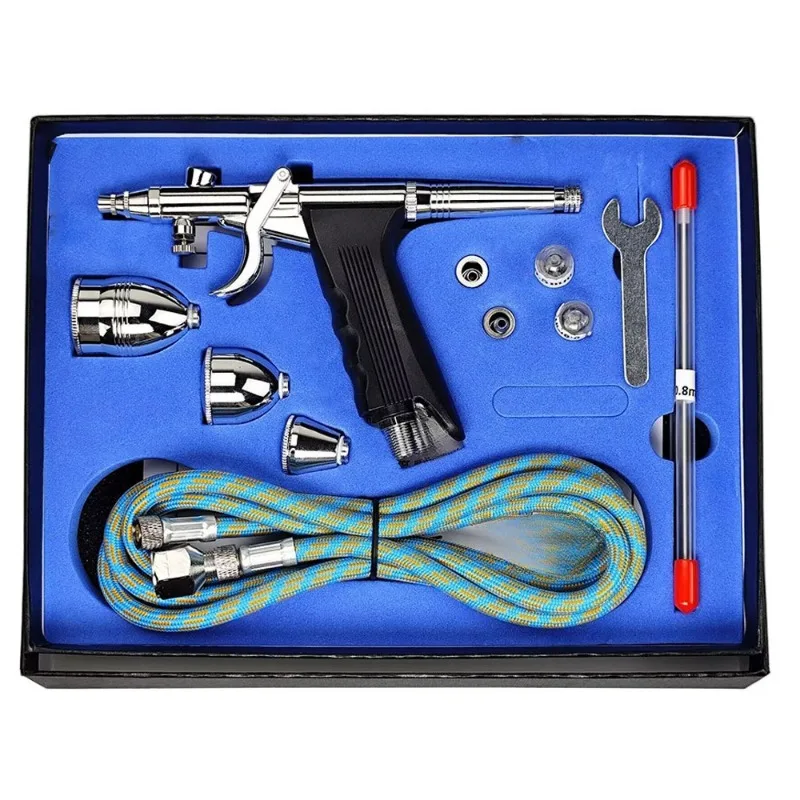 116B Gun Style Airbrush Set With 3 Nozzles 0.3 0.5 0.8mm For Furniture Repair Model Painting Leather Coloring
