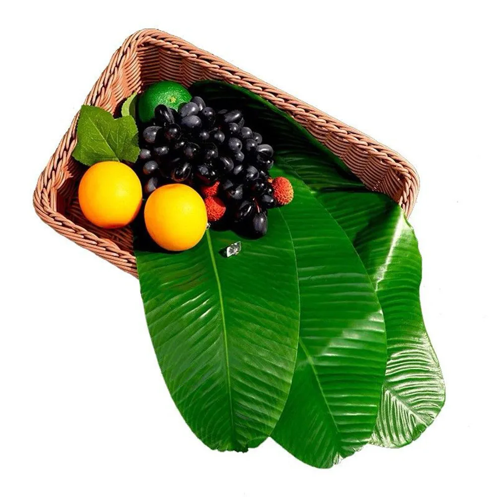 5PCS Large Artificial Banana Leaves Faux Tropical Leaves For Hawaiian Luau Party Desktop Food Drink Placemat Ornament