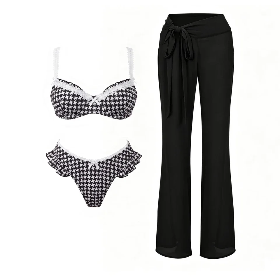 

Sexy 3Pcs Swimsuit 2026 Women Bikini Push Up Swimwear Female Printed Biquini Beach Pants Patchwork