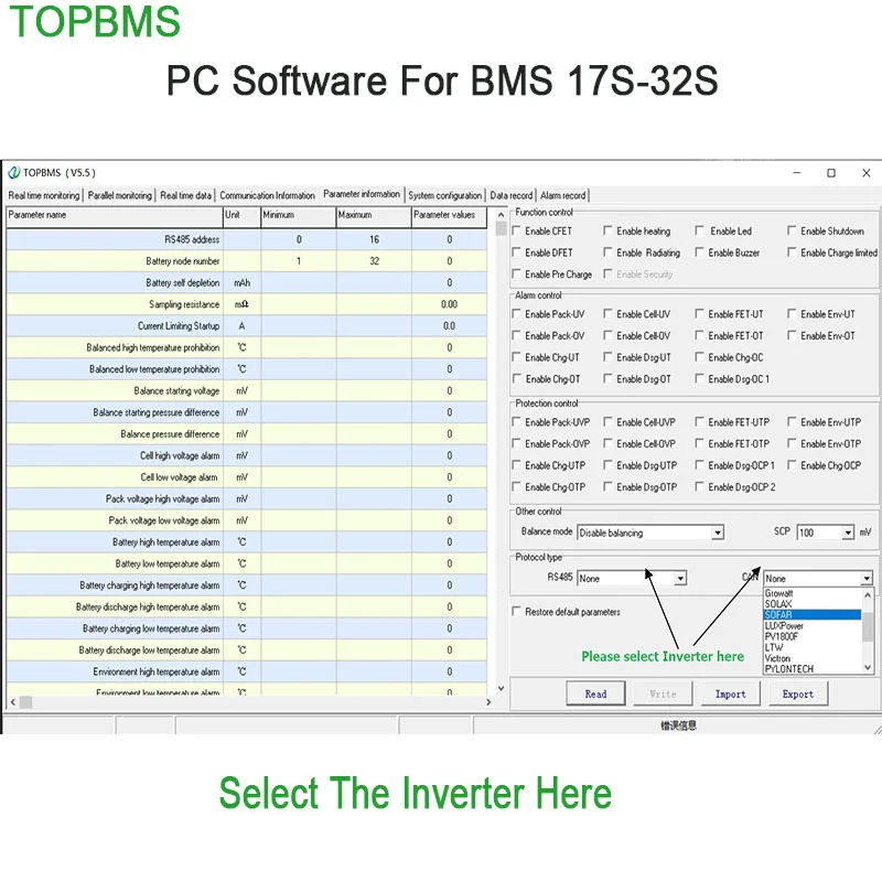 Smart BMS 17S-32S 100A /150A + Communicate with Inverter (FOX /SOLAX /DEYE )Via CANBus or RS485