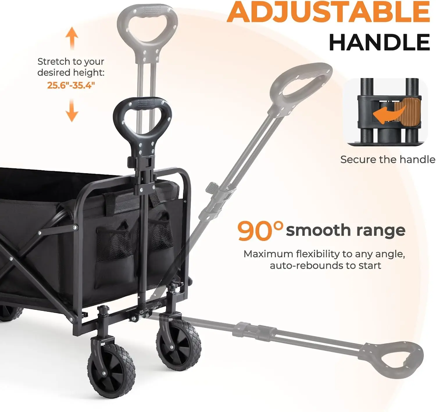 折りたたみ式ワゴンカート、全地形対応ホイール付き、食料品、ビーチ、キャンプ用に折りたたみ可能 - 耐荷重220ポンド