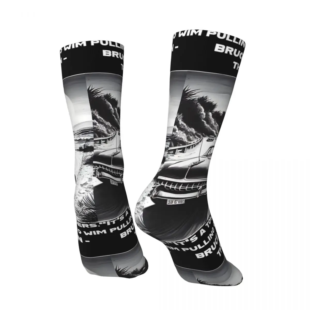 Crazy compression Thunder Road Lyrics Inspired Sock for Men Harajuku Bruce Springsteen Seamless Pattern Crew Sock Novelty