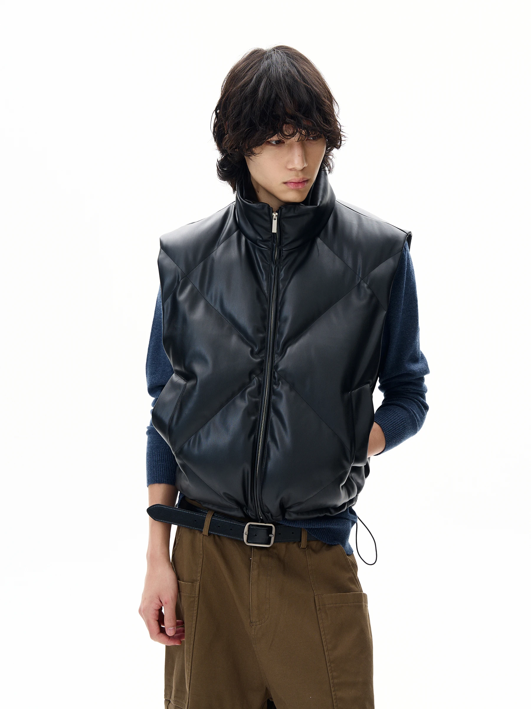 Masculino feminino 2025 outono inverno estilo americano couro do plutônio parkas colete bonito high-end sem mangas casal casaco na moda jaqueta com zíper